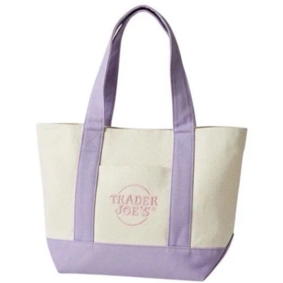 Trader Joe'S Handbags - Large Trader Joe’s Lavender/ Pink Canvas Tote Bag, NWT
